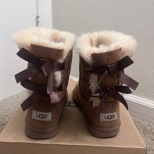 UGG Kids Tan Boots with Dark Brown Bows